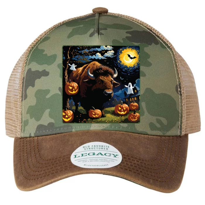 Spooky Halloween Bison Starry Night Legacy Tie Dye Trucker Hat