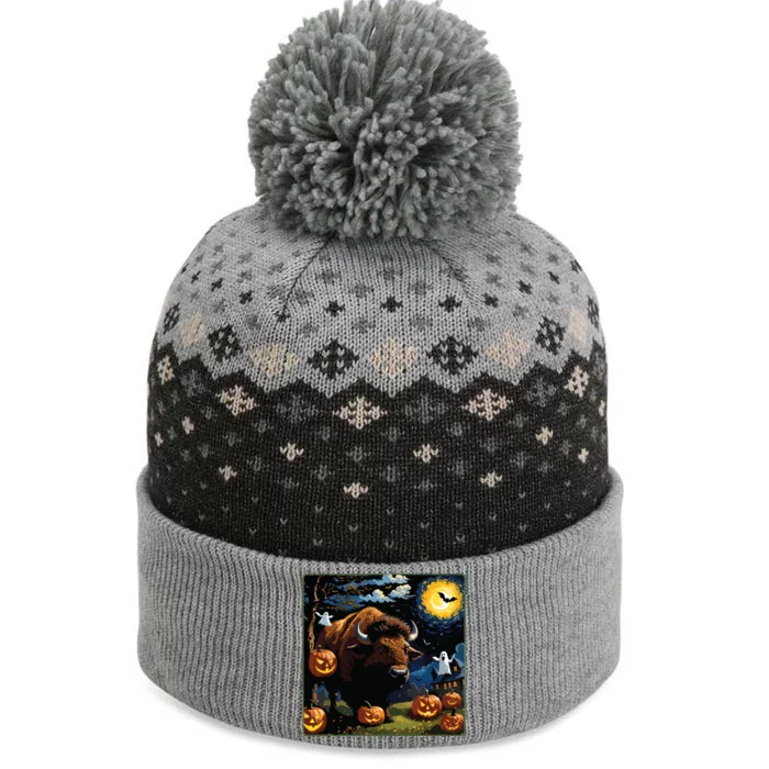 Spooky Halloween Bison Starry Night The Baniff Cuffed Pom Beanie