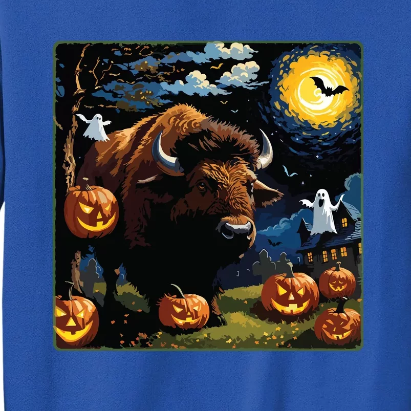 Spooky Halloween Bison Starry Night Sweatshirt