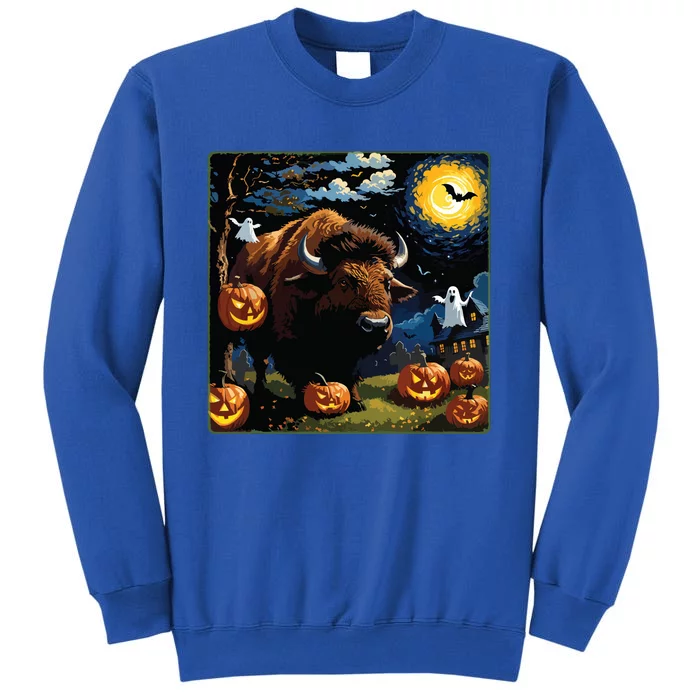 Spooky Halloween Bison Starry Night Sweatshirt