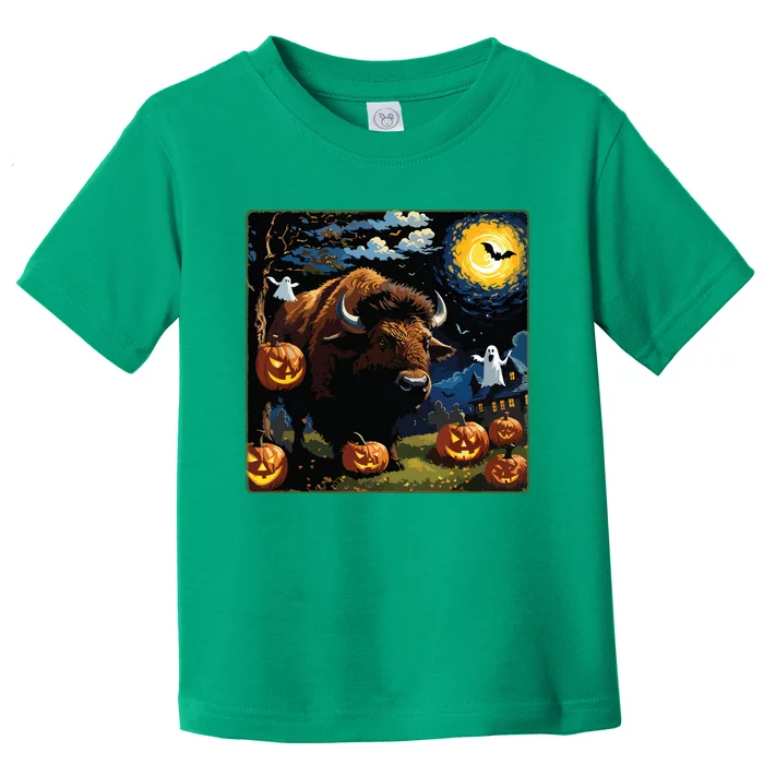 Spooky Halloween Bison Starry Night Toddler T-Shirt