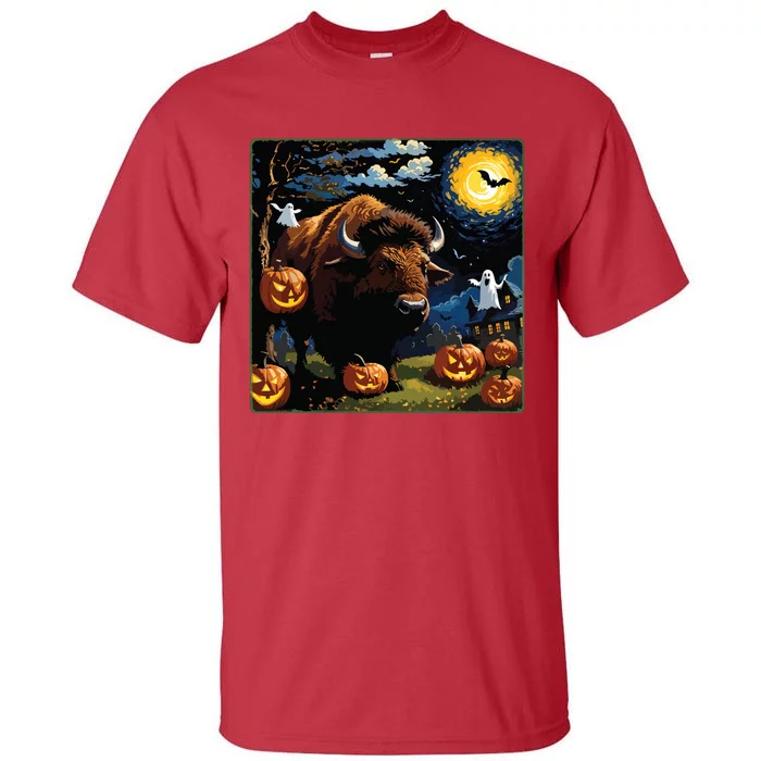 Spooky Halloween Bison Starry Night Tall T-Shirt