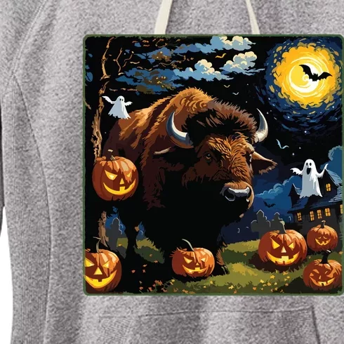 Spooky Halloween Bison Starry Night Women's Fleece Hoodie