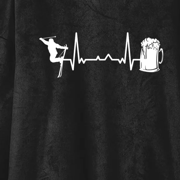 Skiing Heartbeat Beer Skier Skiing Heartbeat Gift For Skier Hooded Wearable Blanket