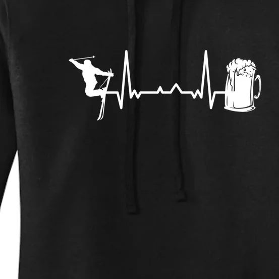 Skiing Heartbeat Beer Skier Skiing Heartbeat Gift For Skier Women's Pullover Hoodie