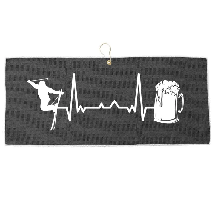 Skiing Heartbeat Beer Skier Skiing Heartbeat Gift For Skier Large Microfiber Waffle Golf Towel