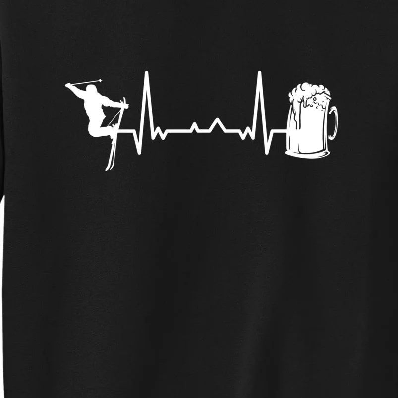 Skiing Heartbeat Beer Skier Skiing Heartbeat Gift For Skier Tall Sweatshirt