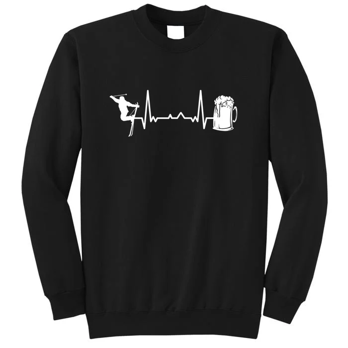 Skiing Heartbeat Beer Skier Skiing Heartbeat Gift For Skier Tall Sweatshirt