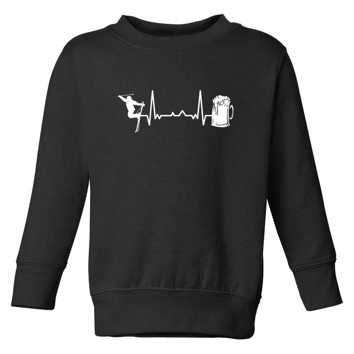 Skiing Heartbeat Beer Skier Skiing Heartbeat Gift For Skier Toddler Sweatshirt