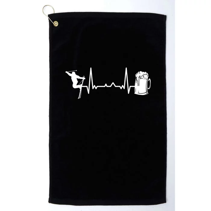 Skiing Heartbeat Beer Skier Skiing Heartbeat Gift For Skier Platinum Collection Golf Towel