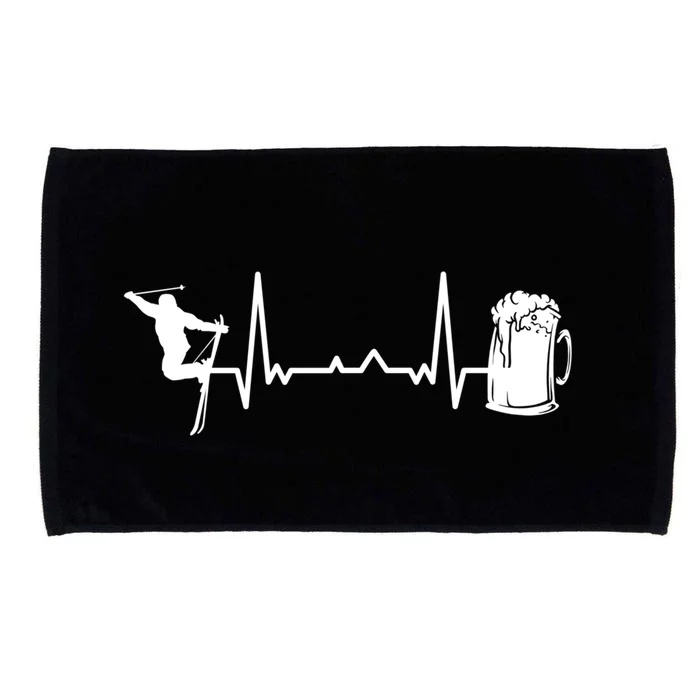 Skiing Heartbeat Beer Skier Skiing Heartbeat Gift For Skier Microfiber Hand Towel