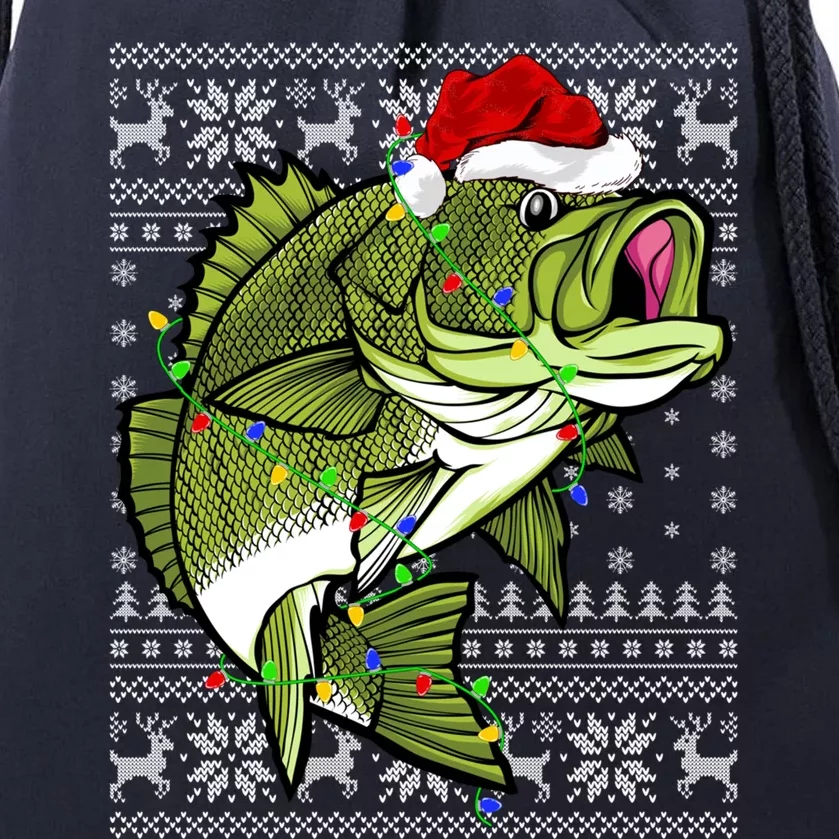 Santa Hat Bass Fish Xmas Lighting Ugly Bass Christmas Gift Drawstring Bag