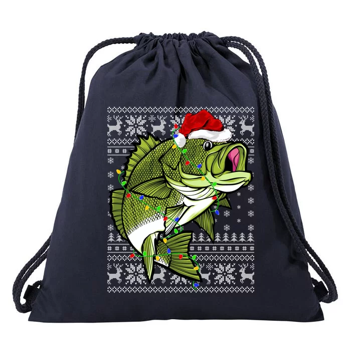 Santa Hat Bass Fish Xmas Lighting Ugly Bass Christmas Gift Drawstring Bag