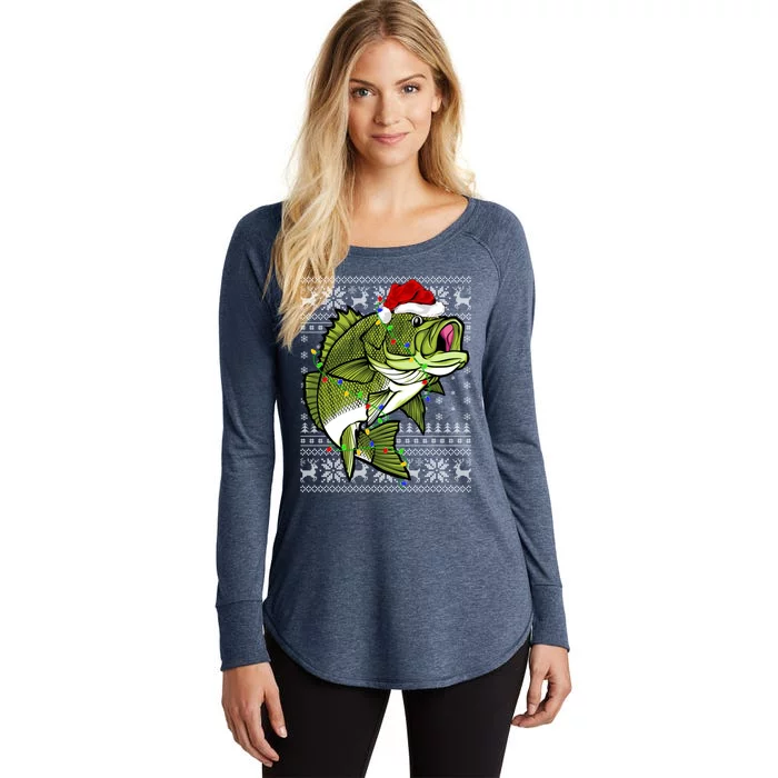 Santa Hat Bass Fish Xmas Lighting Ugly Bass Christmas Gift Women's Perfect Tri Tunic Long Sleeve Shirt