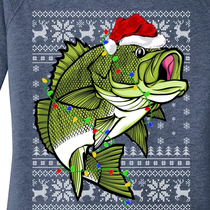 Santa Hat Bass Fish Xmas Lighting Ugly Bass Christmas Gift Women's Perfect Tri Tunic Long Sleeve Shirt