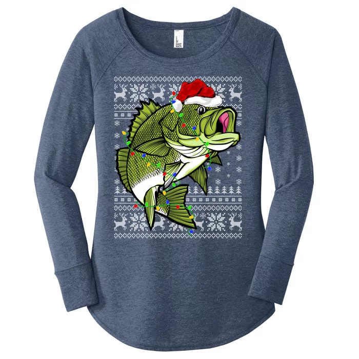 Santa Hat Bass Fish Xmas Lighting Ugly Bass Christmas Gift Women's Perfect Tri Tunic Long Sleeve Shirt