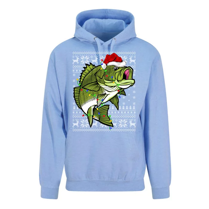 Santa Hat Bass Fish Xmas Lighting Ugly Bass Christmas Gift Unisex Surf Hoodie