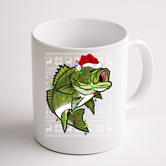 Santa Hat Bass Fish Xmas Lighting Ugly Bass Christmas Gift Front & Back Coffee Mug