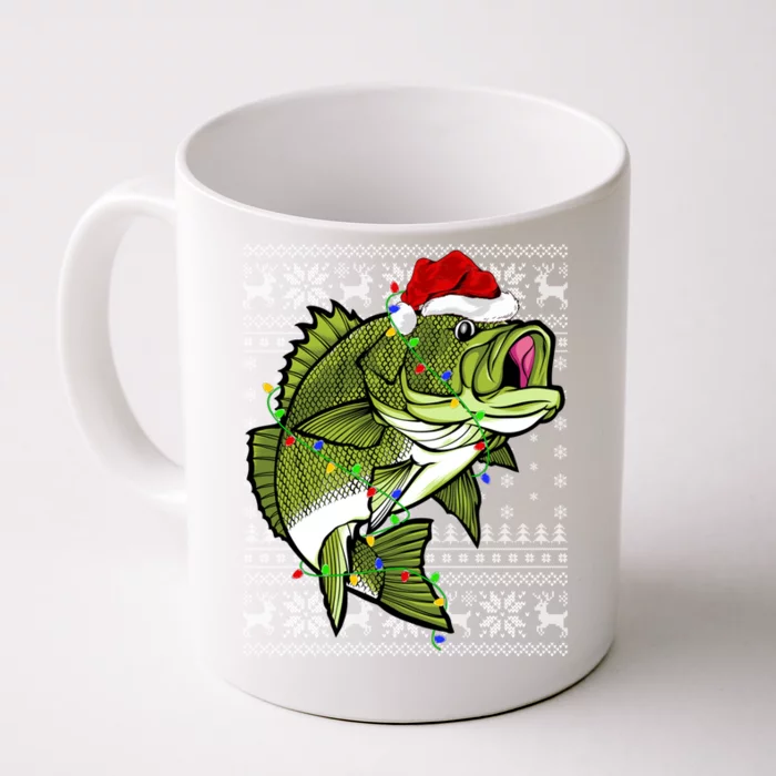 Santa Hat Bass Fish Xmas Lighting Ugly Bass Christmas Gift Front & Back Coffee Mug