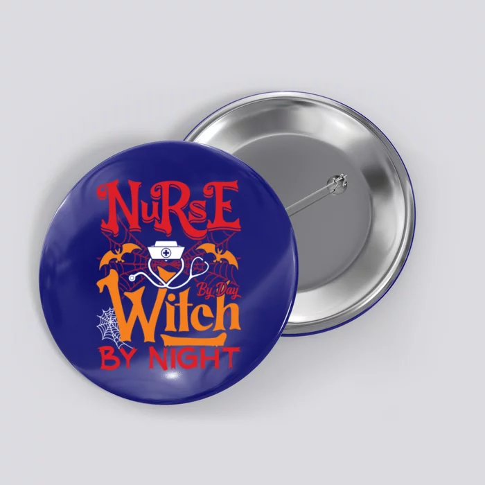 Scary Halloween Broom Nurse By Day Witch By Night Gift Button