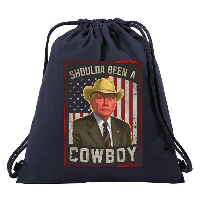 Should Have Been A Cow Trump 2024 4th Of July Us Flag Great Gift Drawstring Bag