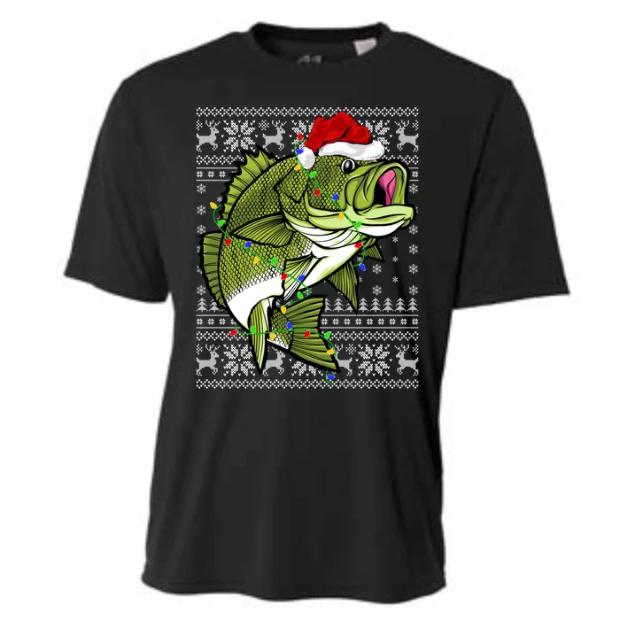 Santa Hat Bass Fish Xmas Lighting Ugly Bass Christmas Gift Cooling Performance Crew T-Shirt