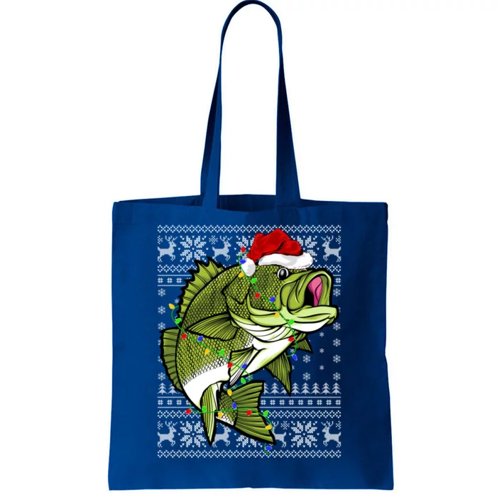 Santa Hat Bass Fish Xmas Lighting Ugly Bass Christmas Gift Tote Bag