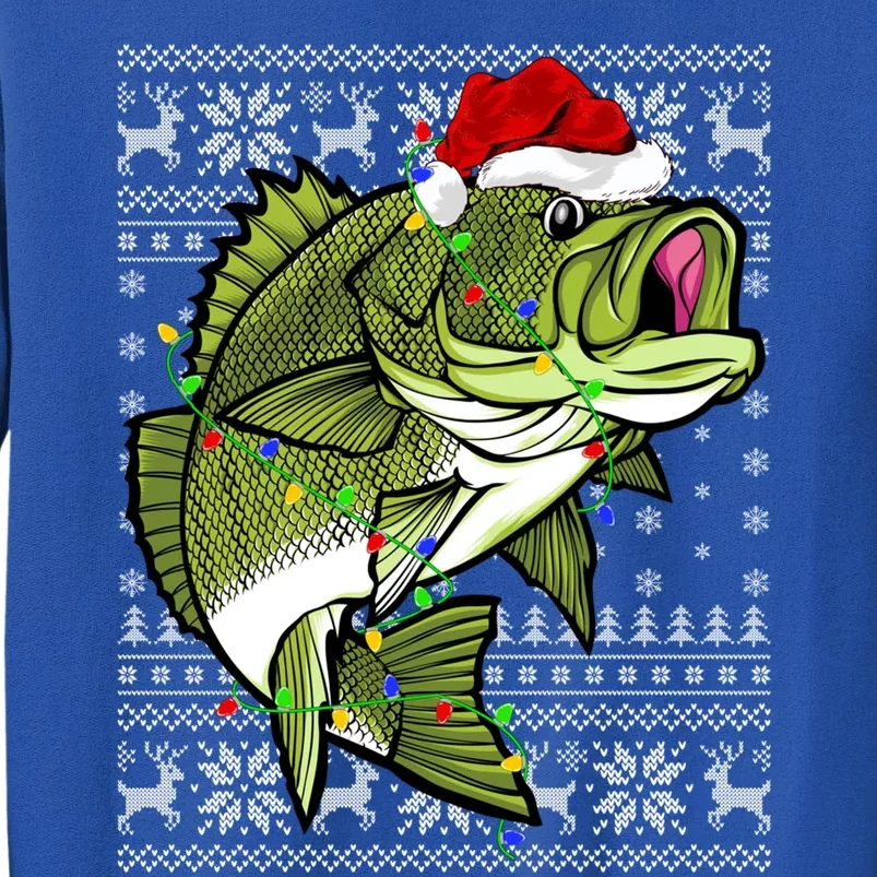 Santa Hat Bass Fish Xmas Lighting Ugly Bass Christmas Gift Tall Sweatshirt