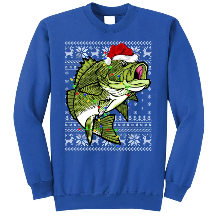 Santa Hat Bass Fish Xmas Lighting Ugly Bass Christmas Gift Tall Sweatshirt