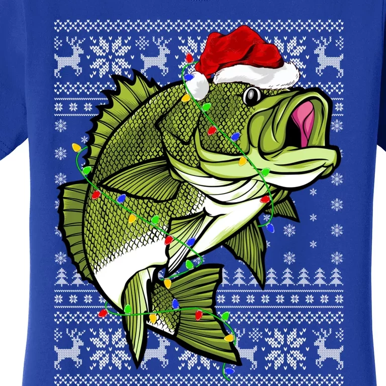 Santa Hat Bass Fish Xmas Lighting Ugly Bass Christmas Gift Women's T-Shirt