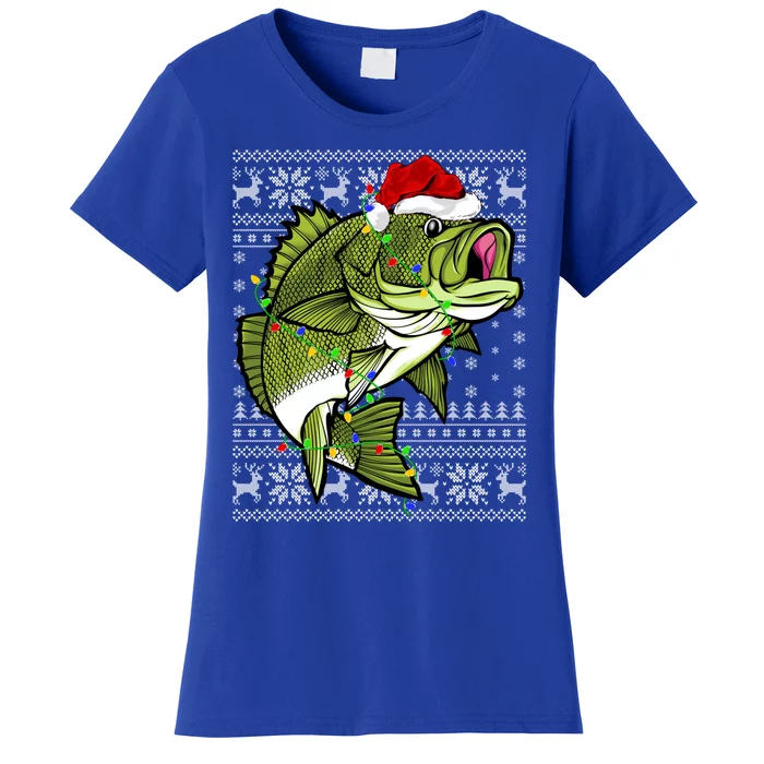 Santa Hat Bass Fish Xmas Lighting Ugly Bass Christmas Gift Women's T-Shirt