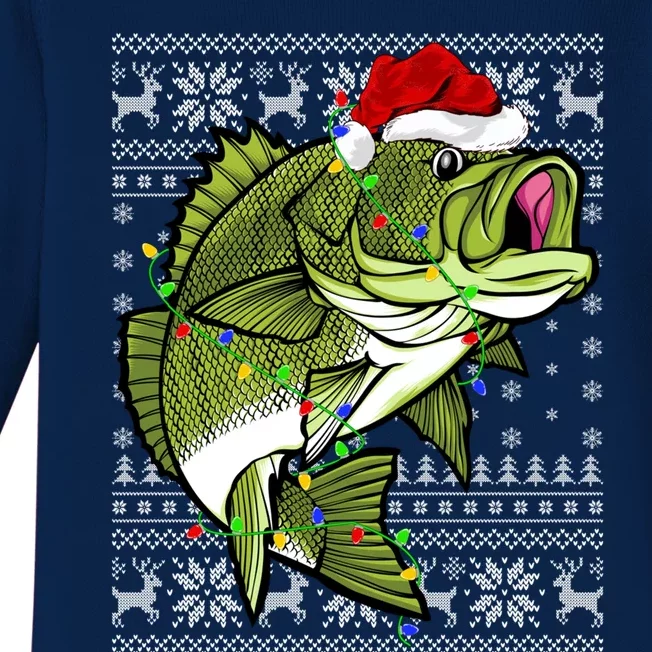 Santa Hat Bass Fish Xmas Lighting Ugly Bass Christmas Gift Baby Long Sleeve Bodysuit