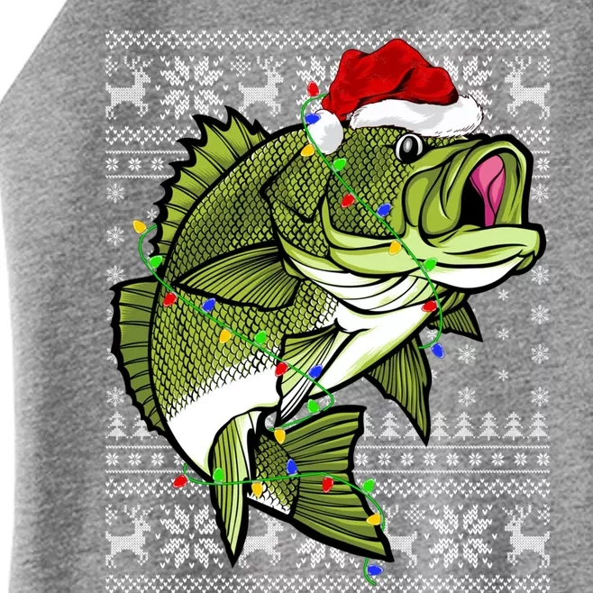 Santa Hat Bass Fish Xmas Lighting Ugly Bass Christmas Gift Women’s Perfect Tri Rocker Tank