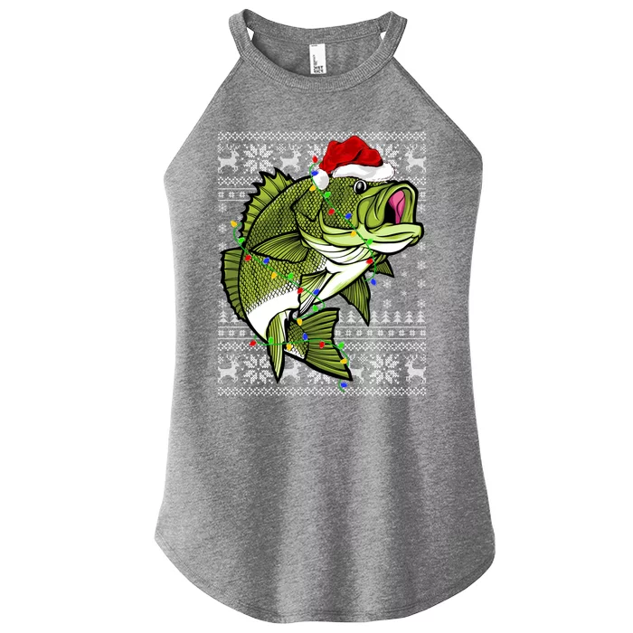 Santa Hat Bass Fish Xmas Lighting Ugly Bass Christmas Gift Women’s Perfect Tri Rocker Tank