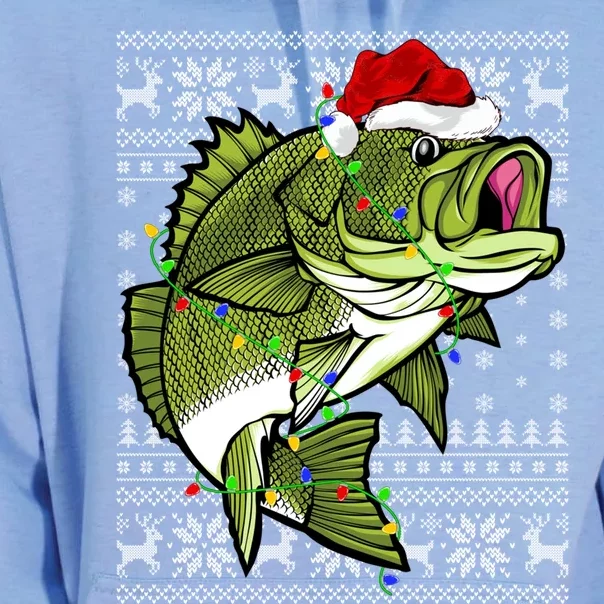 Santa Hat Bass Fish Xmas Lighting Ugly Bass Christmas Gift Unisex Surf Hoodie