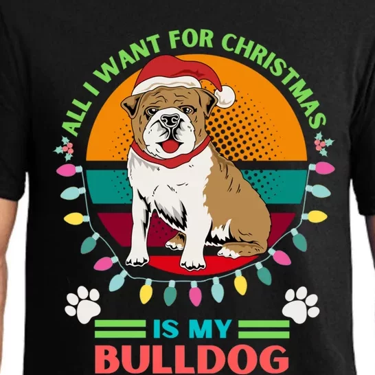 Santa Hat Bulldog All I Want For Christmas Holiday Lights Gift Pajama Set