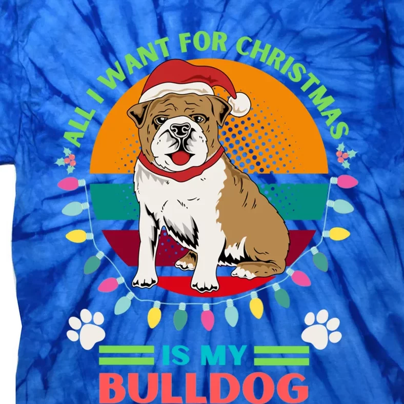 Santa Hat Bulldog All I Want For Christmas Holiday Lights Gift Tie-Dye T-Shirt