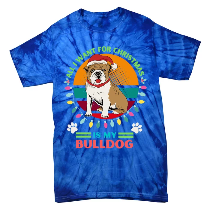 Santa Hat Bulldog All I Want For Christmas Holiday Lights Gift Tie-Dye T-Shirt