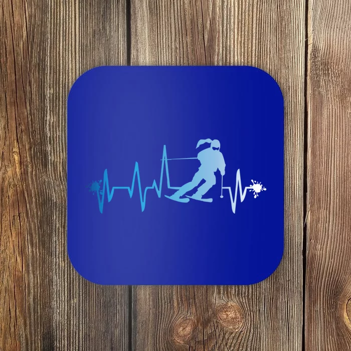 Ski Heart Beat Funny Gift Funny Skiing Skier Winter Gift Coaster