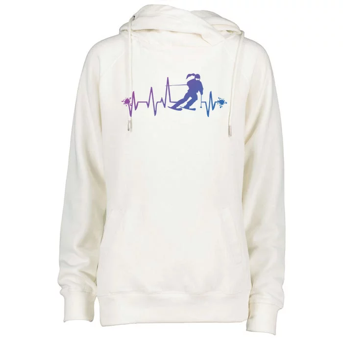 Ski Heart Beat Funny Gift Funny Skiing Skier Winter Gift Womens Funnel Neck Pullover Hood