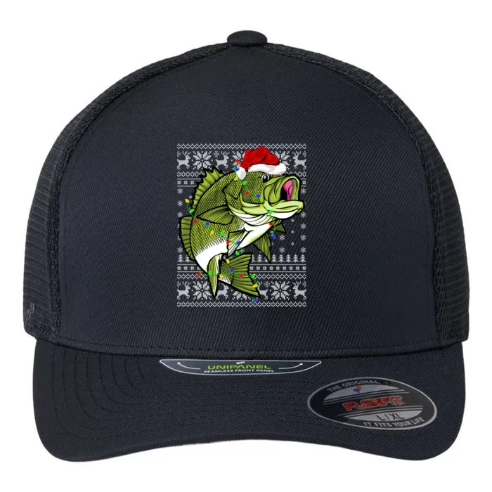 Santa Hat Bass Fish Xmas Lighting Ugly Bass Christmas Funny Gift Flexfit Unipanel Trucker Cap