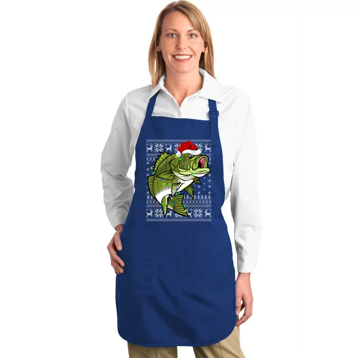 Santa Hat Bass Fish Xmas Lighting Ugly Bass Christmas Funny Gift Full-Length Apron With Pocket