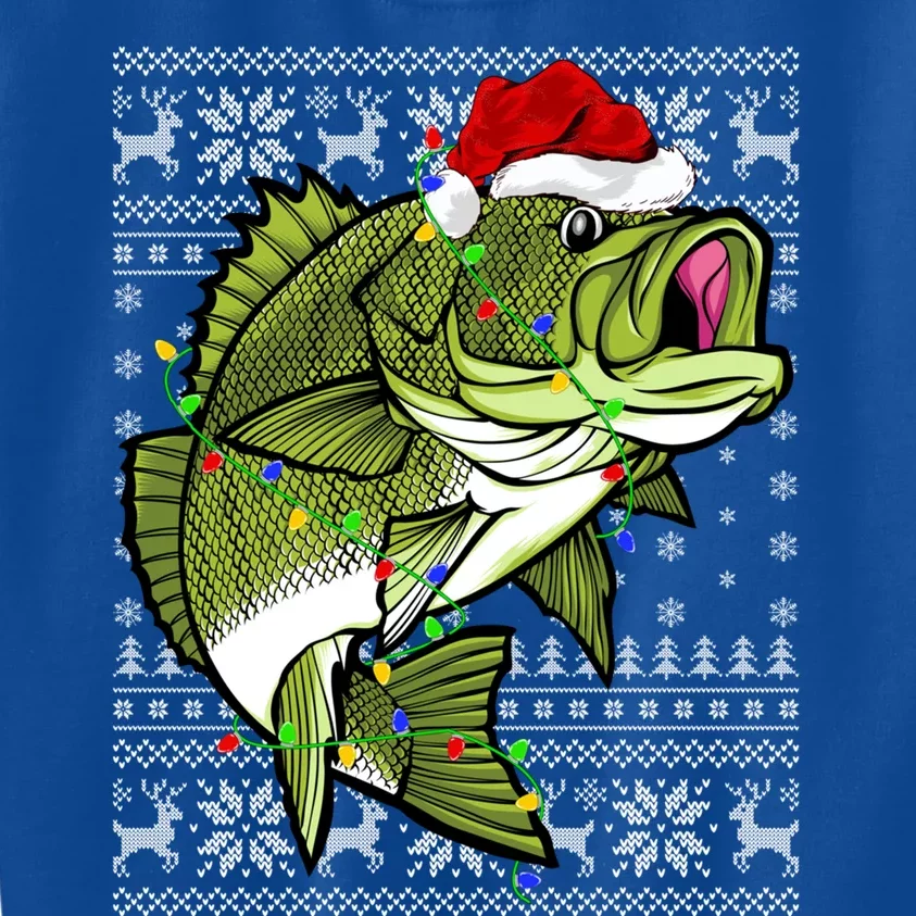 Santa Hat Bass Fish Xmas Lighting Ugly Bass Christmas Funny Gift Kids Sweatshirt