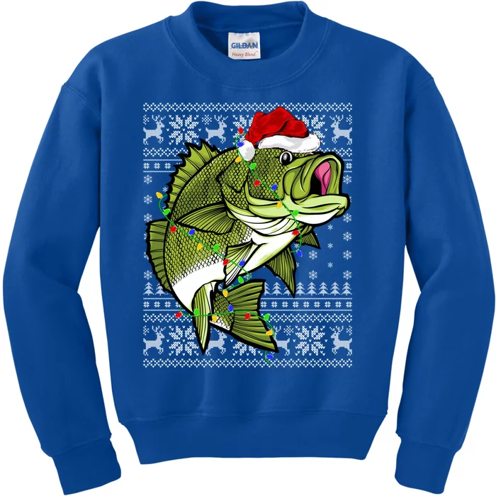 Santa Hat Bass Fish Xmas Lighting Ugly Bass Christmas Funny Gift Kids Sweatshirt