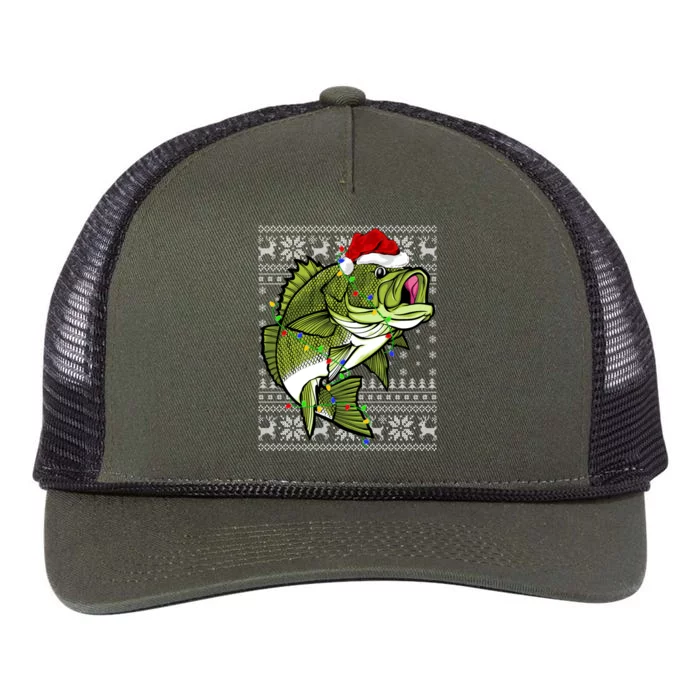 Santa Hat Bass Fish Xmas Lighting Ugly Bass Christmas Funny Gift Retro Rope Trucker Hat Cap