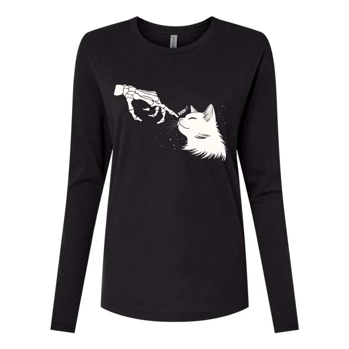 Skeleton Hands Boop A Happy Cat Great Gift Womens Cotton Relaxed Long Sleeve T-Shirt