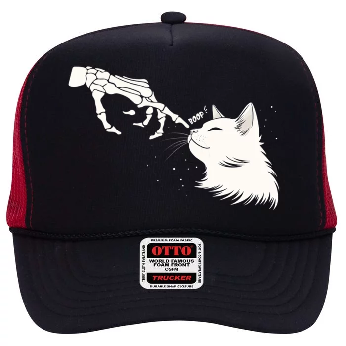 Skeleton Hands Boop A Happy Cat Great Gift High Crown Mesh Trucker Hat