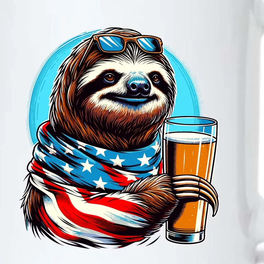 Sloth Holding Beer Usa Flag Black Color Changing Mug