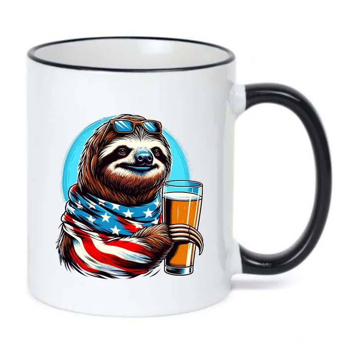 Sloth Holding Beer Usa Flag Black Color Changing Mug