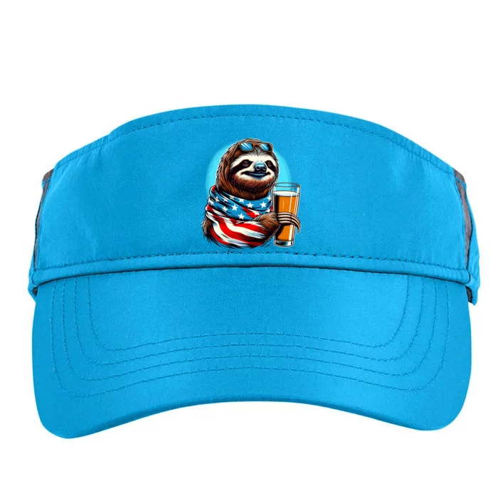 Sloth Holding Beer Usa Flag Adult Drive Performance Visor